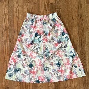 Athleta Savannah Floral Midi Skirt in White, Pink, Blue and Green Sz S